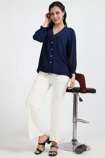 white regular fit mid-rise flat front trouser for women