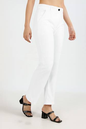 white regular fit mid-rise flat front trouser for women