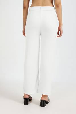 white regular fit mid-rise flat front trouser for women 4