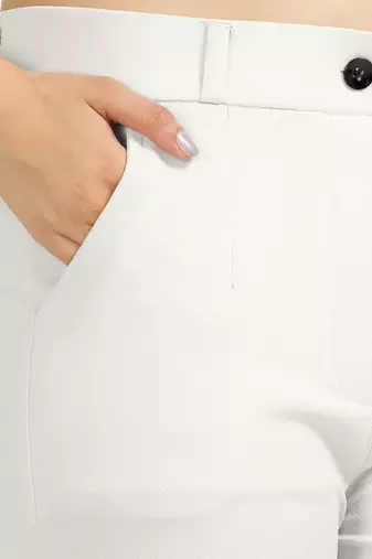 white regular fit mid-rise flat front trouser for women