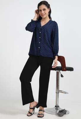 women solid black regular fit mid-rise flat front trousers 2