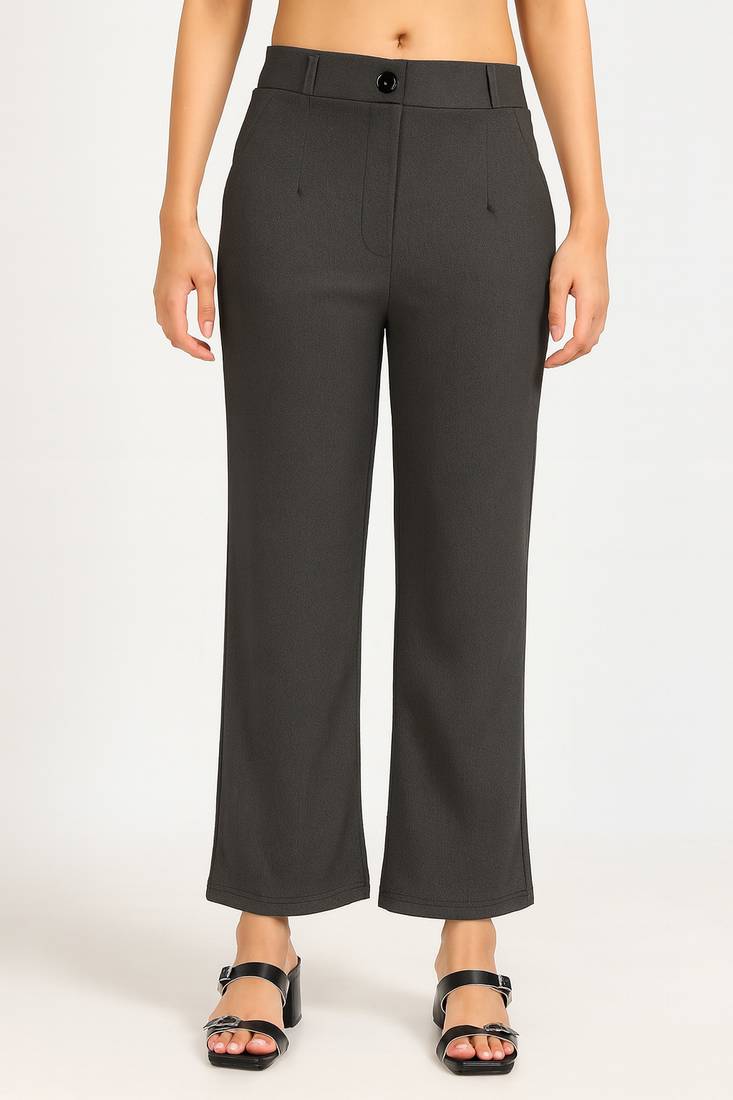 Women solid lavender regular fit mid-rise flat front trousers