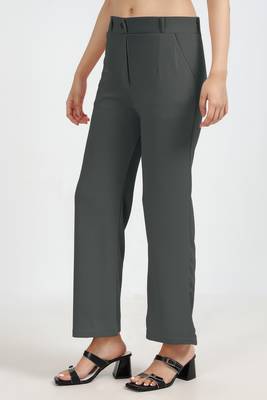 charcoal grey regular fit mid-rise flat front trouser for women 2