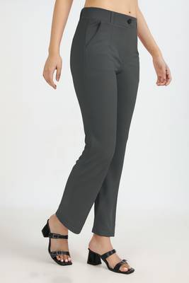 charcoal grey regular fit mid-rise flat front trouser for women 3