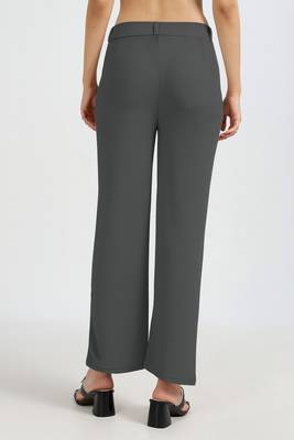 charcoal grey regular fit mid-rise flat front trouser for women 4
