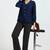 Women solid navy blue regular fit mid-rise flat front trousers