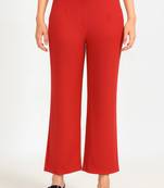Women solid navy blue regular fit mid-rise flat front trousers