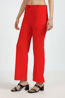 red regular fit mid-rise flat front trouser for women 2