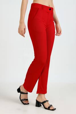 red regular fit mid-rise flat front trouser for women 3