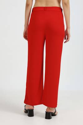 red regular fit mid-rise flat front trouser for women 4