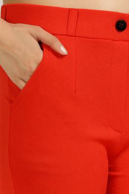 red regular fit mid-rise flat front trouser for women 5
