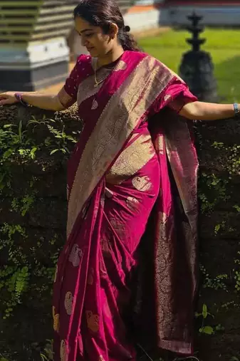 Pink color art silk blend sarees with blouse