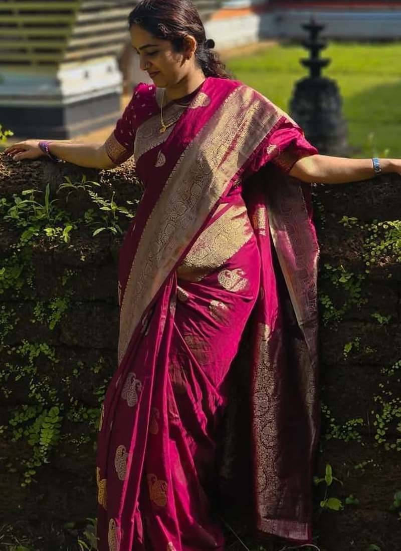 Pink color art silk blend sarees with blouse
