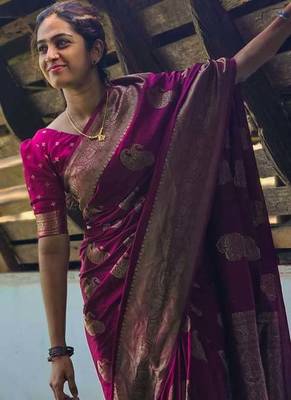 Pink color art silk blend sarees with blouse 2