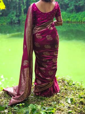 Pink color art silk blend sarees with blouse 3