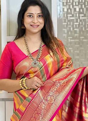 Multy color art silk blend sarees with blouse 2