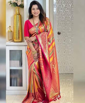 Multy color art silk blend sarees with blouse 3