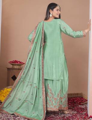 pista green embroidered silk sharara suit set 2