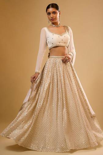 Elegance Ivory 3mm & 5mm Sequins with Zari Embroidered Indian Lattest Designer Lehenga Choli