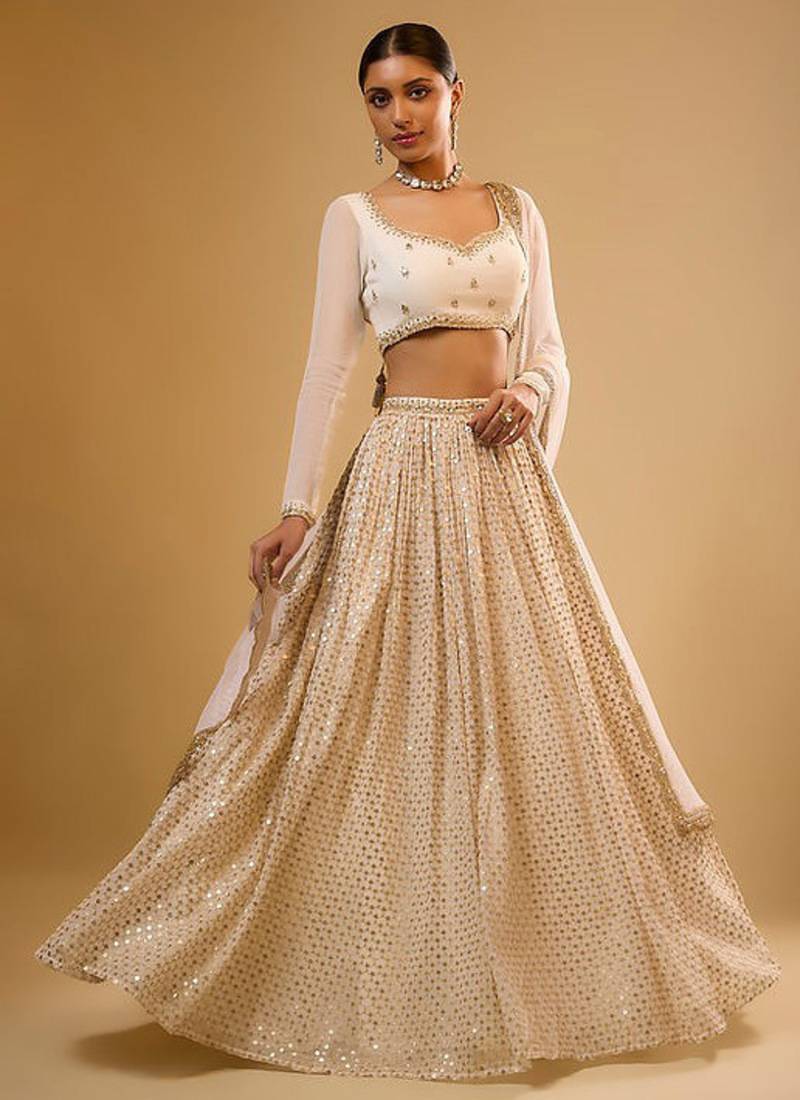 Elegance Ivory 3mm & 5mm Sequins with Zari Embroidered Indian Lattest Designer Lehenga Choli