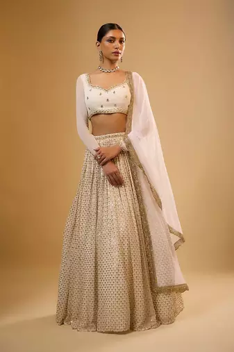 ivory sequins & zari embroidered designer lehenga choli
