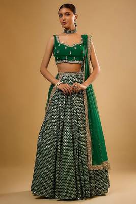 emerald green sequins & zari embroidered lehenga choli 2