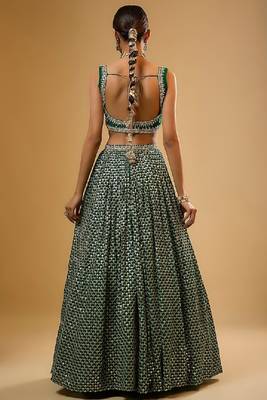 emerald green sequins & zari embroidered lehenga choli 3