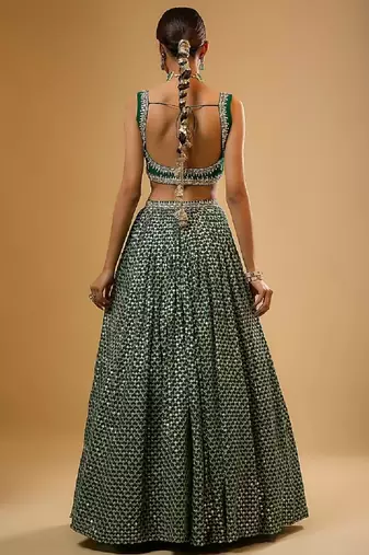 emerald green sequins & zari embroidered lehenga choli