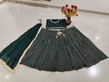 emerald green sequins & zari embroidered lehenga choli 4