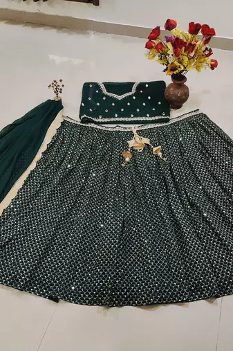 emerald green sequins & zari embroidered lehenga choli