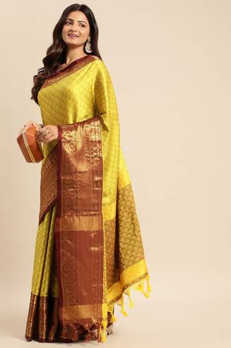 Light lemon cotton silk saree with unstitched blouse piece