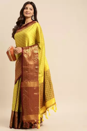Light lemon cotton silk saree with unstitched blouse piece