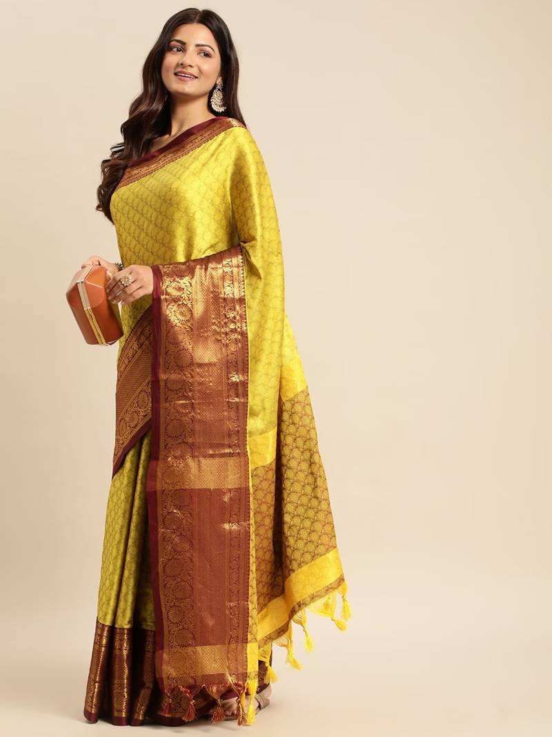 Light lemon cotton silk saree with unstitched blouse piece