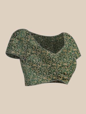 beige cotton silk banarasi saree with green zari border 4