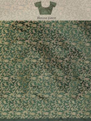 beige cotton silk banarasi saree with green zari border 5