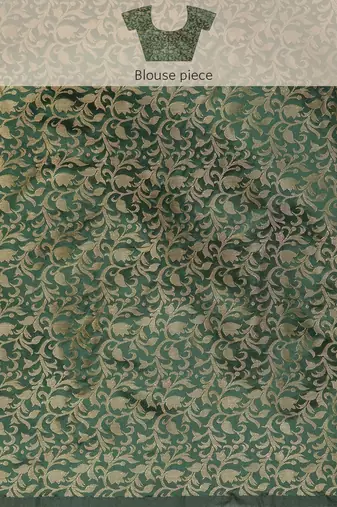 beige cotton silk banarasi saree with green zari border