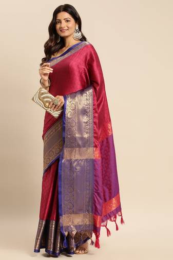 Magenta cotton silk saree with unstitched blouse piece