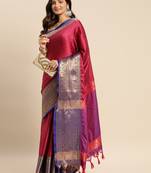 Magenta cotton silk saree with unstitched blouse piece