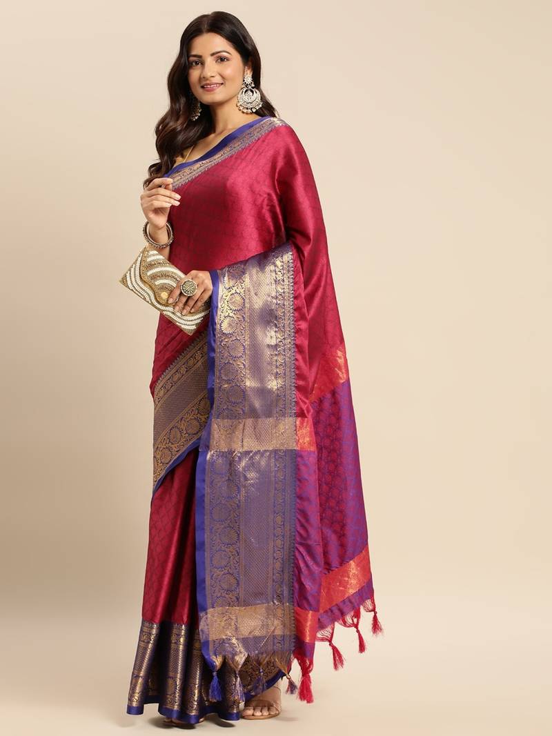 Magenta cotton silk saree with unstitched blouse piece