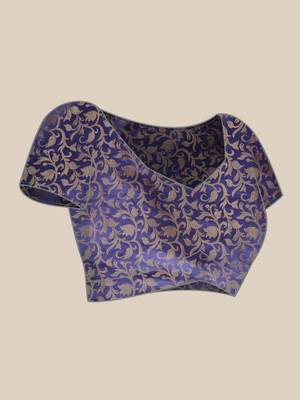 magenta cotton silk banarasi saree with blue zari border 4