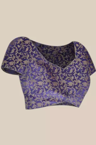 magenta cotton silk banarasi saree with blue zari border