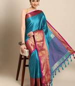 Sky blue cotton silk saree with unstitched blouse piece