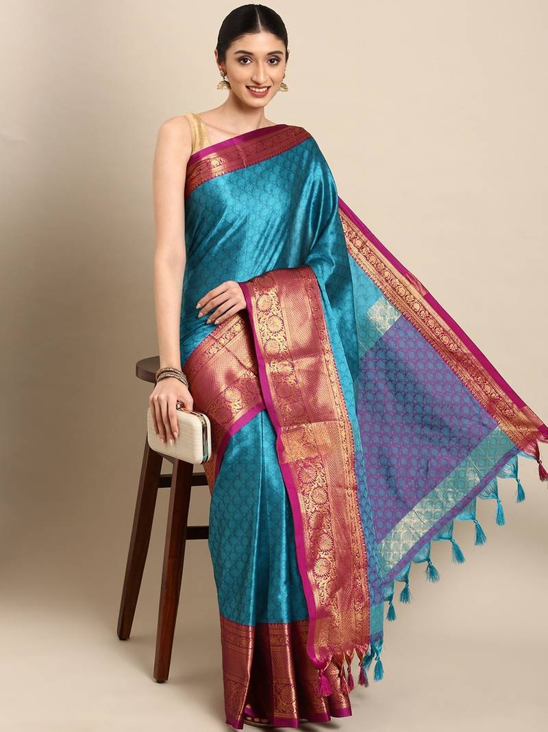 Sky blue cotton silk saree with unstitched blouse piece