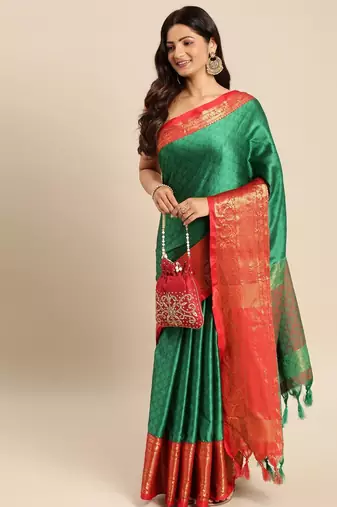 Green cotton silk saree with unstitched blouse piece