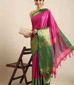 Pink cotton silk saree with unstitched blouse piece