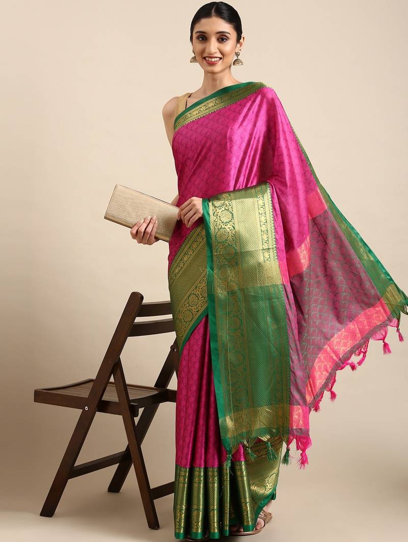 Pink cotton silk saree with unstitched blouse piece