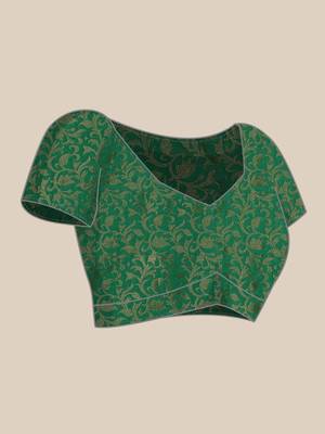 pink cotton silk banarasi saree with green zari border 4