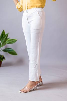 women solid white regular fit mid-rise flat front trousers 3