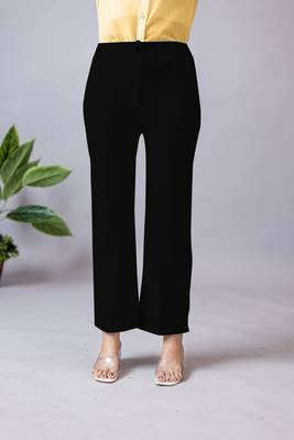 black regular fit mid-rise flat front trouser for women 1