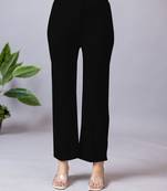 Women solid black regular fit mid-rise flat front trousers